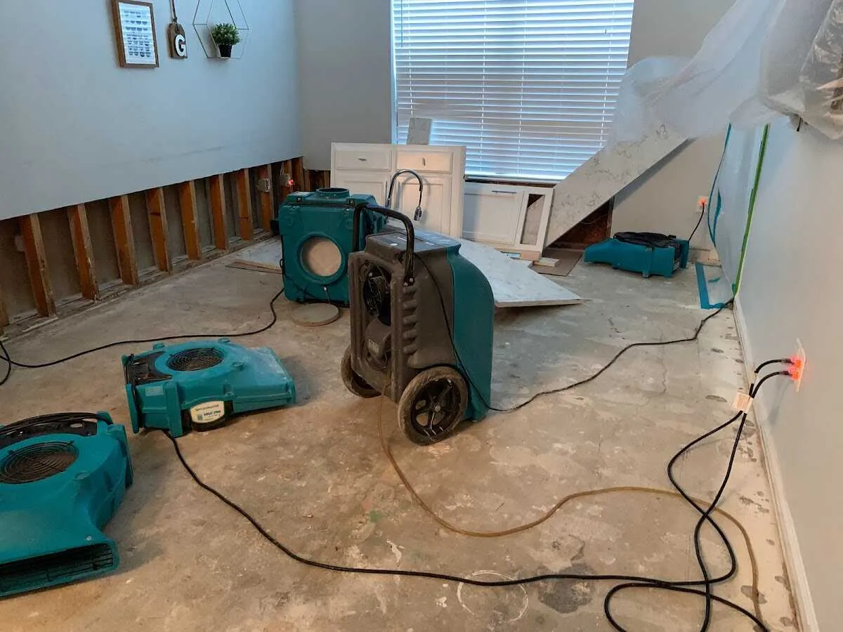 Dehumidifier in flood-cut room for Water Damage Restoration in Littlefield