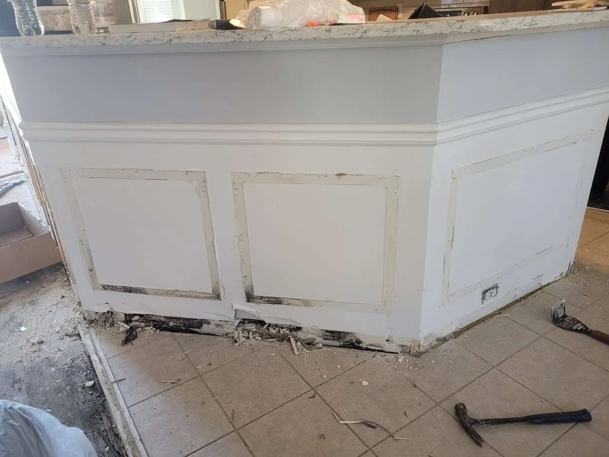 Water damage and mold on kitchen during Storm Damage Restoration in Littlefield